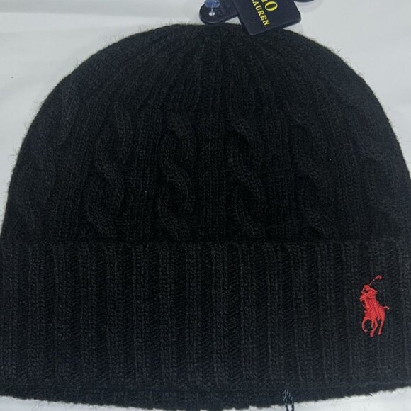 Polo Ralph Laurent Classic Cable Knit Beanie black red - Picture 1 of 1